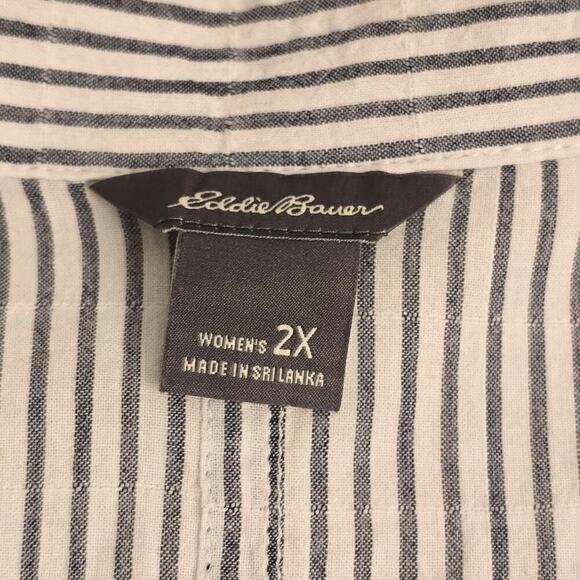 Eddie Bauer Women’s Plus Size 2X Gray Striped Cotton Shirt Coastal Resort Boho - Picture 6 of 7